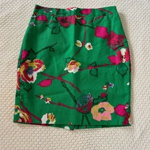 J. Crew Factory Green Floral Pencil Skirt, Size 0P